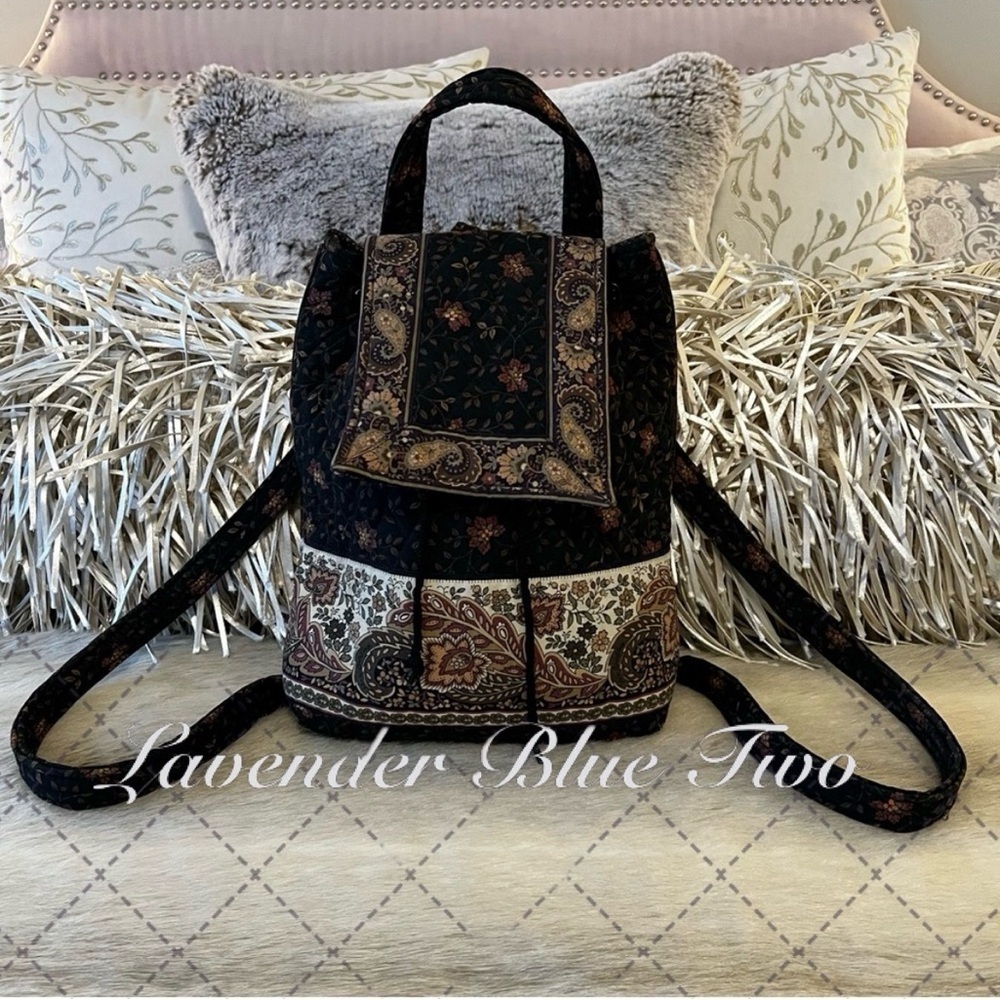 Vintage VERA BRADLEY Black Walnut 1999 Flap Drawstring Small Backpack Floral